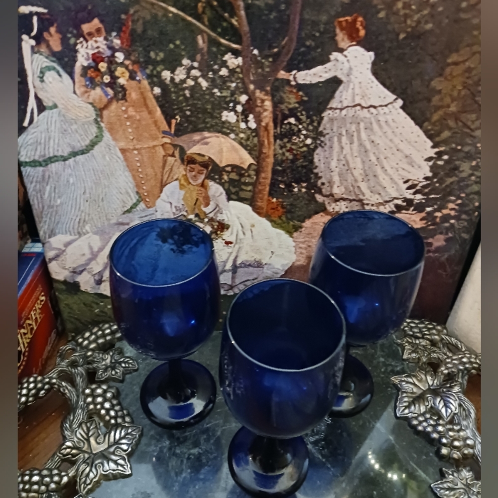 Vintage Libbey Cobalt Blue Wine Goblets  Set of 4🍷Gift! 🎁 - Picture 5 of 7